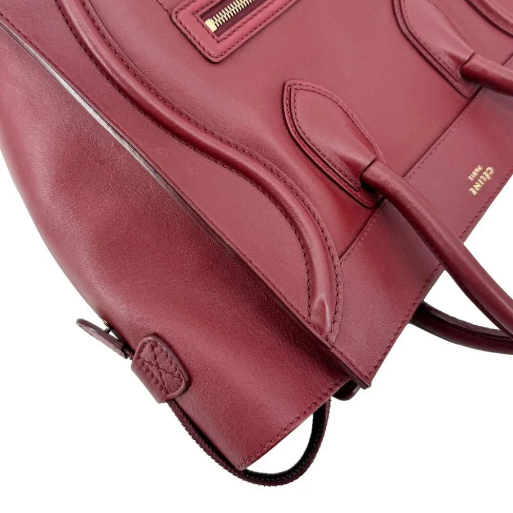 Celine  Nano Luggage Leather Satchel Bag Burgundy - Picture 7 of 15